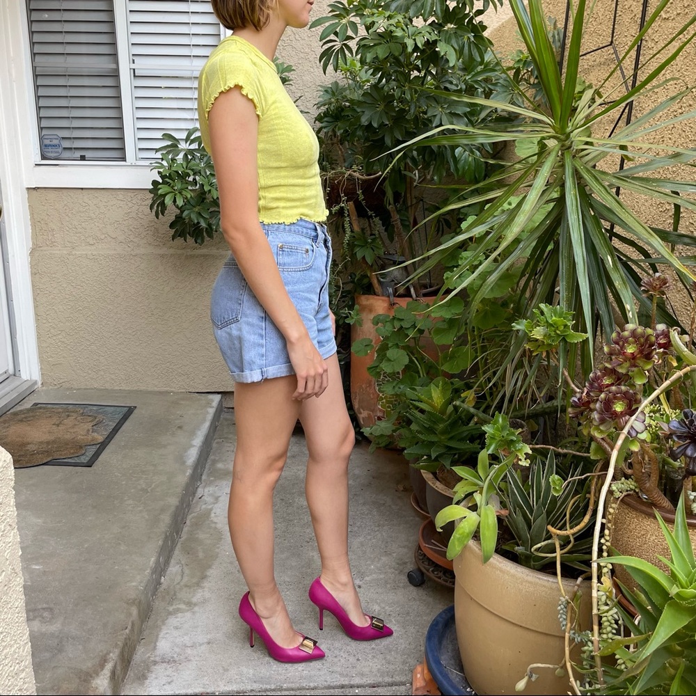 Berry color/gold Emilio Puccini leather heels in dust bag - Picture 8 of 15